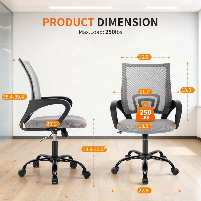 BestOffice Office Chair Ergonomic Cheap Desk Chair Mesh Computer Chair Lumbar Support Modern Executive Adjustable Stool Rolling Swivel Chair for Back Pain (Grey) - Image 3