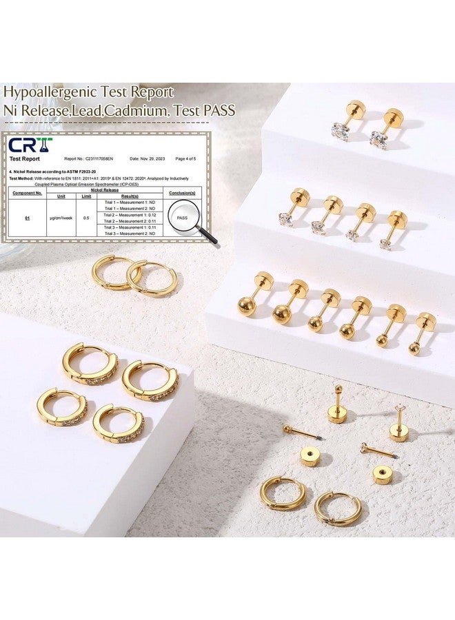 Jstyle Hypoallergenic Surgical Steel Earrings for Sensitive Ears 14K Gold Flat Back Earrings for Women Men Small Stainless Steel Earrings Flatback Stud Hoop Cartilage Earring Set for Multiple Gold A - Image 3