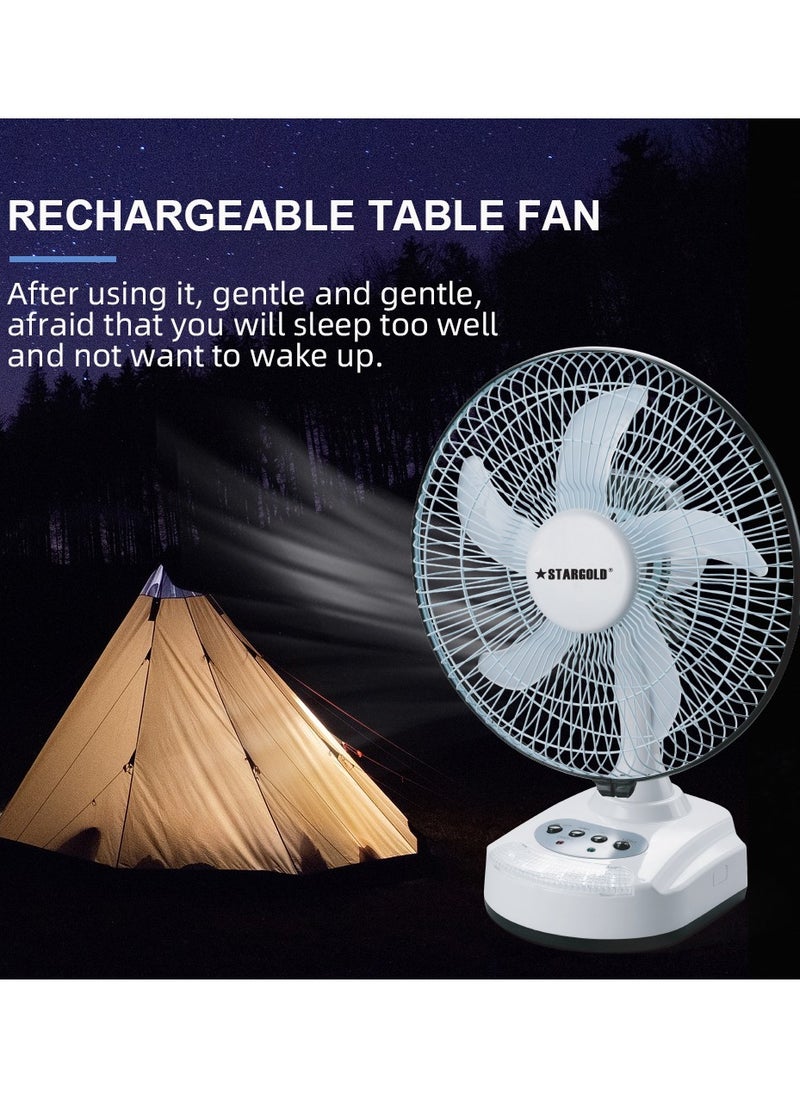 Rechargeable Fan Portable Desk Fan AC/DC 3 Speed Oscillating with LED Light Fan 10inch 22W