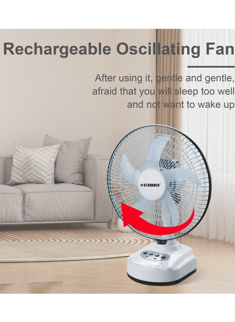 Rechargeable Fan Portable Desk Fan AC/DC 3 Speed Oscillating with LED Light Fan 10inch 22W