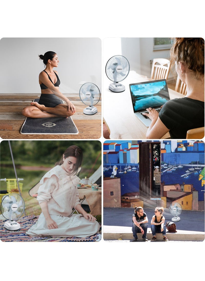 Rechargeable Fan Portable Desk Fan AC/DC 3 Speed Oscillating with LED Light Fan 10inch 22W