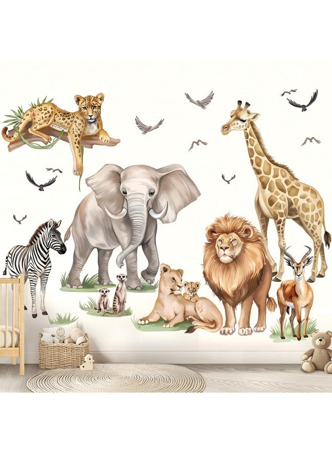 wondever Large Safari Animals Wall Stickers Jungle Lion Leopard Giraffe Peel and Stick Wall Art Decals for Baby Nursery Kids Bedroom Living Room - Image 1
