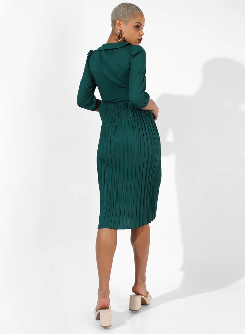 PINACOLADA  Women's Forest Green Pleated Tie-Up Dress for Women | Best Price UAE