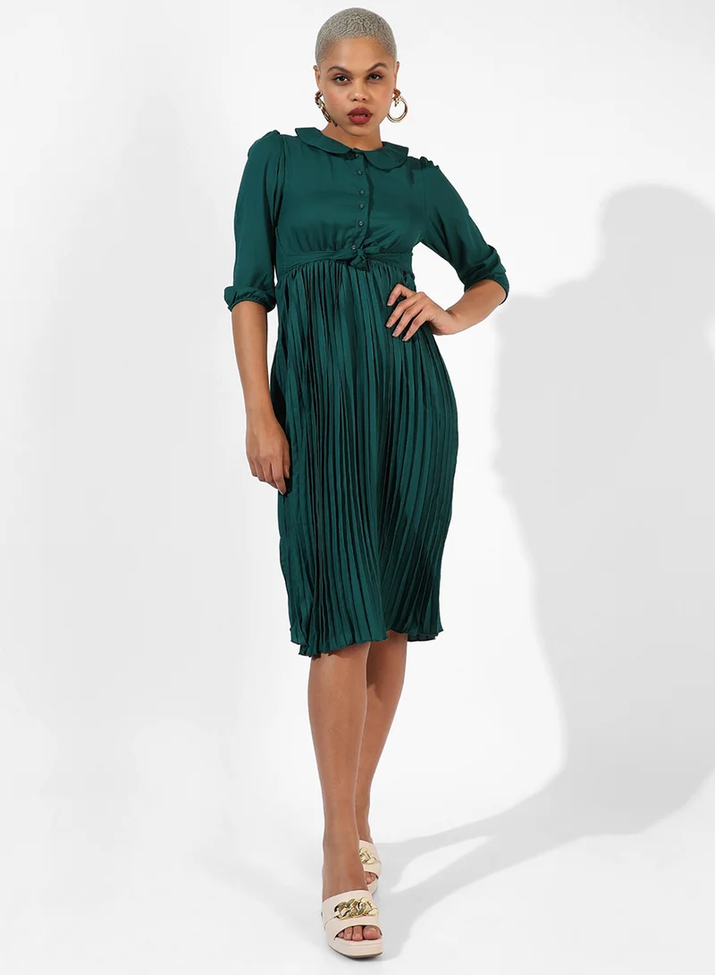 PINACOLADA  Women's Forest Green Pleated Tie-Up Dress for Women | Best Price UAE