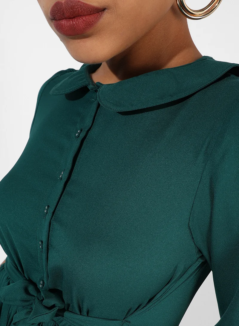 PINACOLADA  Women's Forest Green Pleated Tie-Up Dress for Women | Best Price UAE