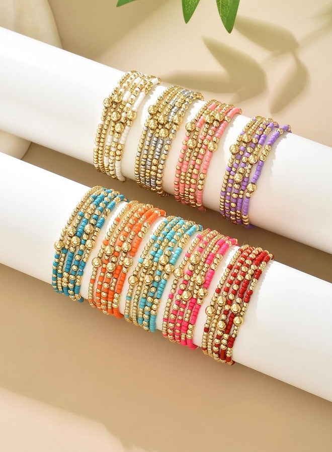 LOTSOF Bohemia Multilayer Beaded Bracelet Set, Turquoise Resin Colorful Surfer Heishi Style Elastic Spring Clasp Friendship Elastic Wristbands Summer Beach Boho Vacation Jewelry (Orange) - Image 2