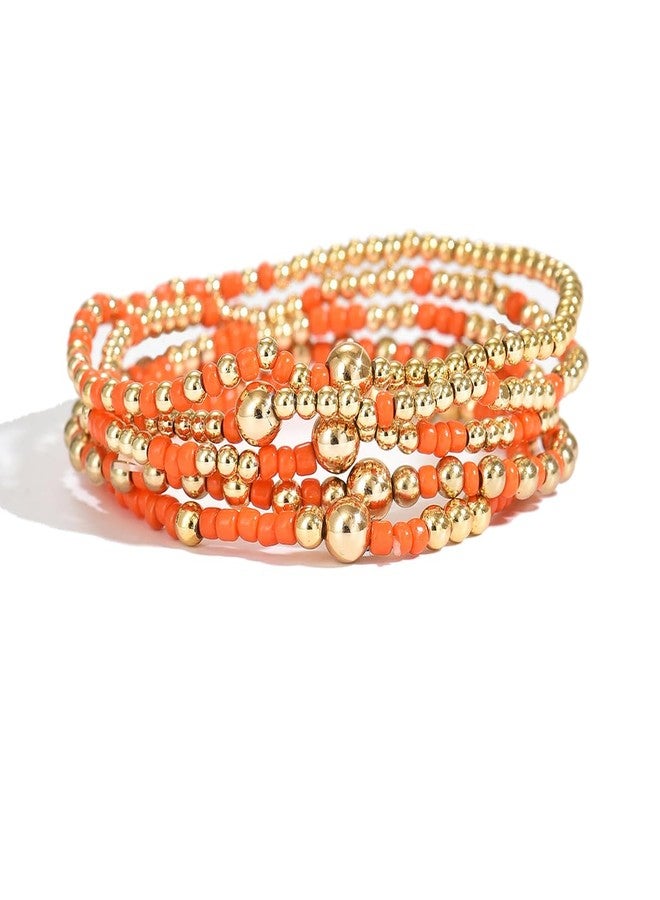 LOTSOF Bohemia Multilayer Beaded Bracelet Set, Turquoise Resin Colorful Surfer Heishi Style Elastic Spring Clasp Friendship Elastic Wristbands Summer Beach Boho Vacation Jewelry (Orange) - Image 1