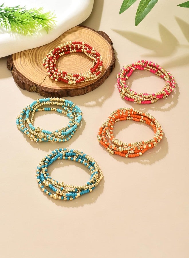 LOTSOF Bohemia Multilayer Beaded Bracelet Set, Turquoise Resin Colorful Surfer Heishi Style Elastic Spring Clasp Friendship Elastic Wristbands Summer Beach Boho Vacation Jewelry (Orange) - Image 4