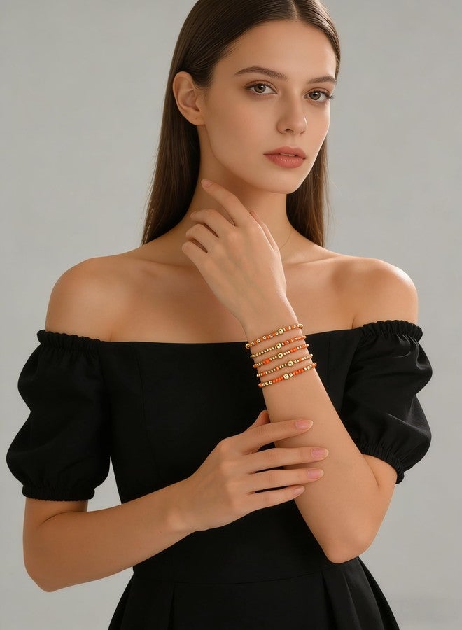 LOTSOF Bohemia Multilayer Beaded Bracelet Set, Turquoise Resin Colorful Surfer Heishi Style Elastic Spring Clasp Friendship Elastic Wristbands Summer Beach Boho Vacation Jewelry (Orange) - Image 5