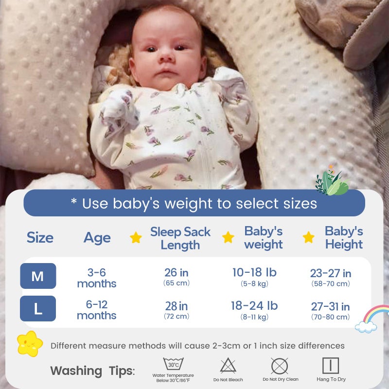 ZIGJOY Shark-Fin Transition Swaddle - 1.0 Tog Baby Sleep Sack Soft Cotton Transitional Swaddle Baby Wearable Blanket with 2-Way Zipper for All Seasons, Purple&Flower, 3-6 Months - Image 5