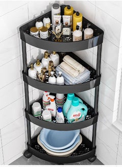 HQ-GAMING 4-Tier Storage Cart, Triangle Corner Shelf Rack, Utility Rolling Cart Kitchen Storage Organizer, Mobile Shelving Unit Cart with Wheels for Bathroom, Laundry, Living Room (Black)  - Image 1