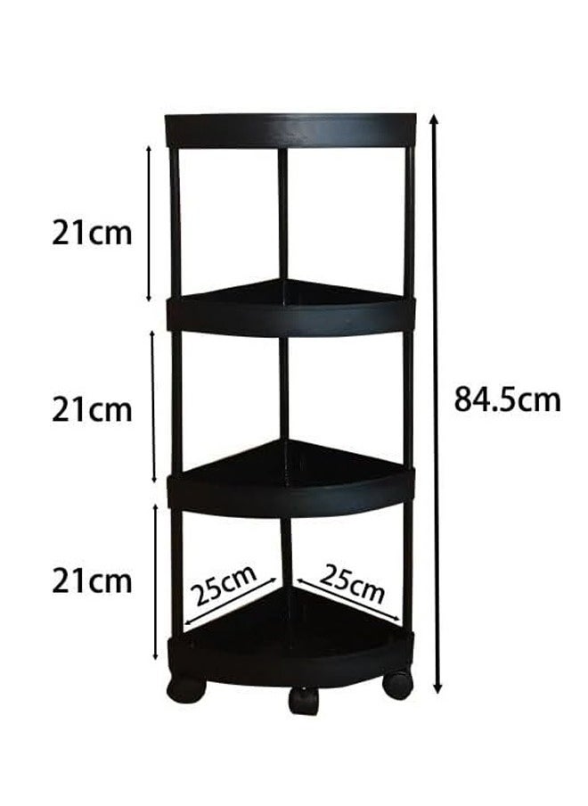 HQ-GAMING 4-Tier Storage Cart, Triangle Corner Shelf Rack, Utility Rolling Cart Kitchen Storage Organizer, Mobile Shelving Unit Cart with Wheels for Bathroom, Laundry, Living Room (Black)  - Image 2