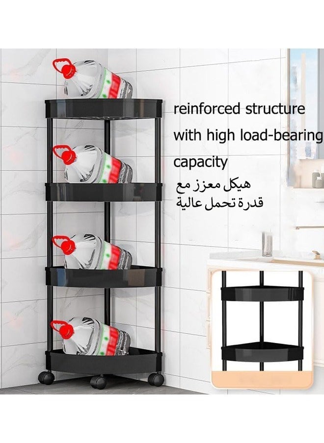 HQ-GAMING 4-Tier Storage Cart, Triangle Corner Shelf Rack, Utility Rolling Cart Kitchen Storage Organizer, Mobile Shelving Unit Cart with Wheels for Bathroom, Laundry, Living Room (Black)  - Image 3