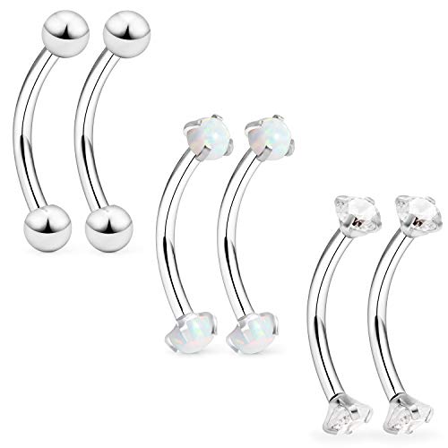 Ocptiy 16G Small Belly Button Ring Surgical Stainless Steel Curved Barbell Bar Eyebrow Navel Vertical Lip Labret Ring Helix Tragus Rook Daith Earring Stud Piercing Jewelry Women Men Silver 10mm Opal - Image 1