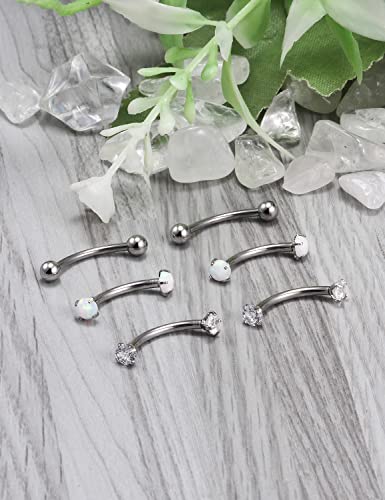Ocptiy 16G Small Belly Button Ring Surgical Stainless Steel Curved Barbell Bar Eyebrow Navel Vertical Lip Labret Ring Helix Tragus Rook Daith Earring Stud Piercing Jewelry Women Men Silver 10mm Opal - Image 2