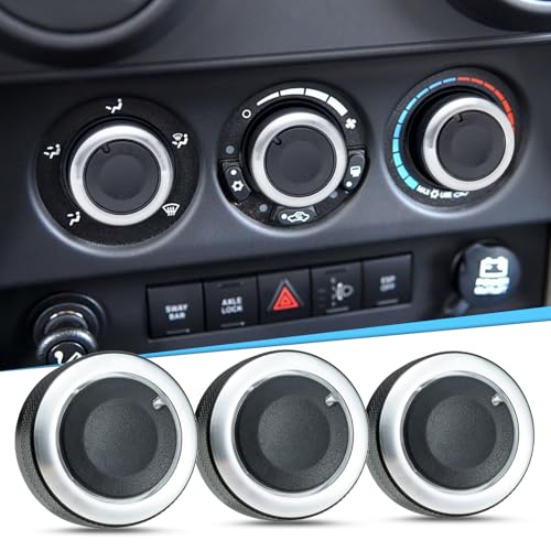 TOPINSTALL مقابض التحكم في المناخ المحسّنة من TOPINSTALL متوافقة مع جيب رانجلر 2007-2010، مجموعة استبدال 3 قطع لمفتاح مروحة التكييف والتدفئة لملحقات رانجلر JK JKU - Image 1