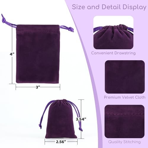 Tapleap Jewelry Bags, 12Pcs Purple Velvet Coin Purse, 3x4 Drawstring Bags, Wedding, Valentine's Day, For Wrapping Crystals, MIini Urns, Resin Runes - Image 2