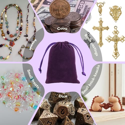 Tapleap Jewelry Bags, 12Pcs Purple Velvet Coin Purse, 3x4 Drawstring Bags, Wedding, Valentine's Day, For Wrapping Crystals, MIini Urns, Resin Runes - Image 3