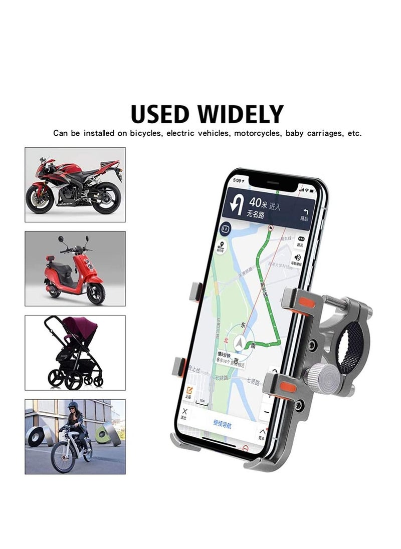 Y&D Phone Holder Stand for Car Bicycle Motorcycle Mount Six-claw Aluminum Alloy Mobile Bracket Bike Navigation Fixing Frame Stainless Silver-Orange  - Image 2