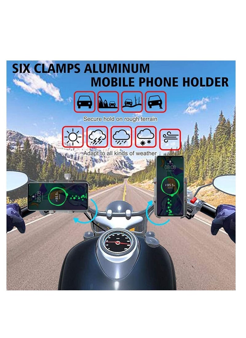 Y&D Phone Holder Stand for Car Bicycle Motorcycle Mount Six-claw Aluminum Alloy Mobile Bracket Bike Navigation Fixing Frame Stainless Silver-Orange  - Image 3
