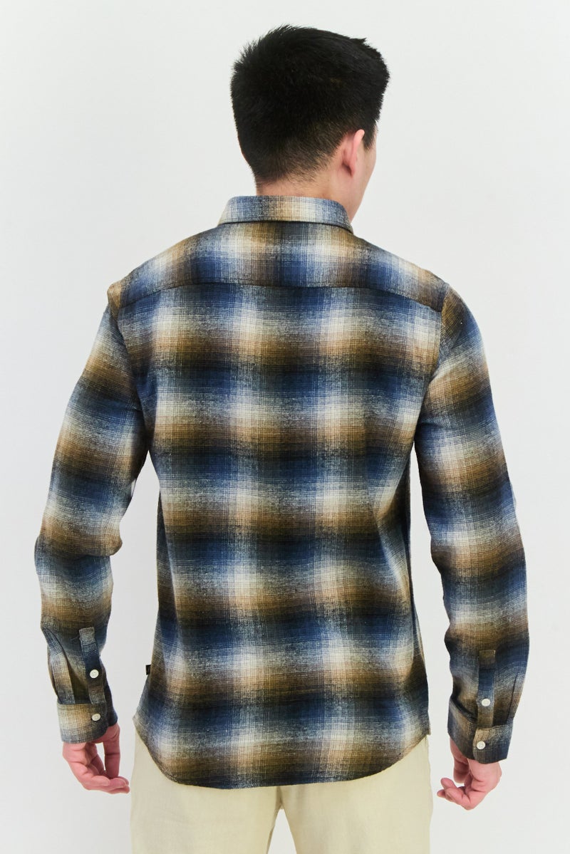 Civil Society Men Regular Fit Plaid Long Sleeves Casual Shirt, Blue  - Image 3