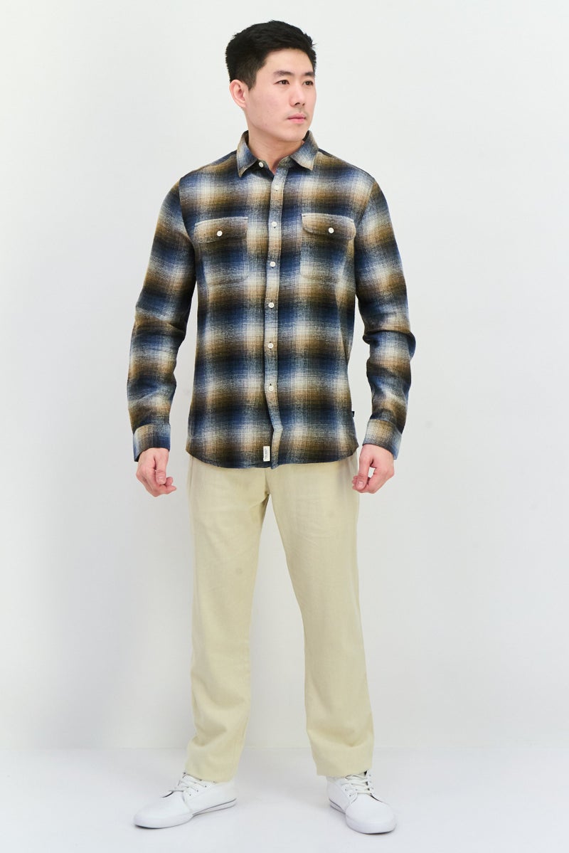 Civil Society Men Regular Fit Plaid Long Sleeves Casual Shirt, Blue  - Image 4