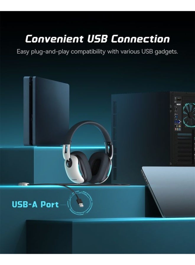 بيسوس Baseus GoPlay 1+ Max سماعة ألعاب سلكية احترافية – صوت قوي وميكروفون واضح بتصميم Moon White مريح للعب الطويل - Image 5