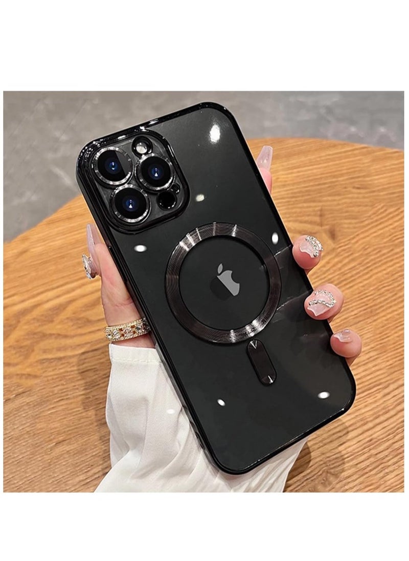 Raxoom Magnetic Case for iPhone 15 Pro Max Case [Compatible with MagSafe] Full Camera Protection Clear Plating Luxury Cover for Women Men Soft TPU Bumper Drop Protective Phone Case (6.7"),Black - Image 1