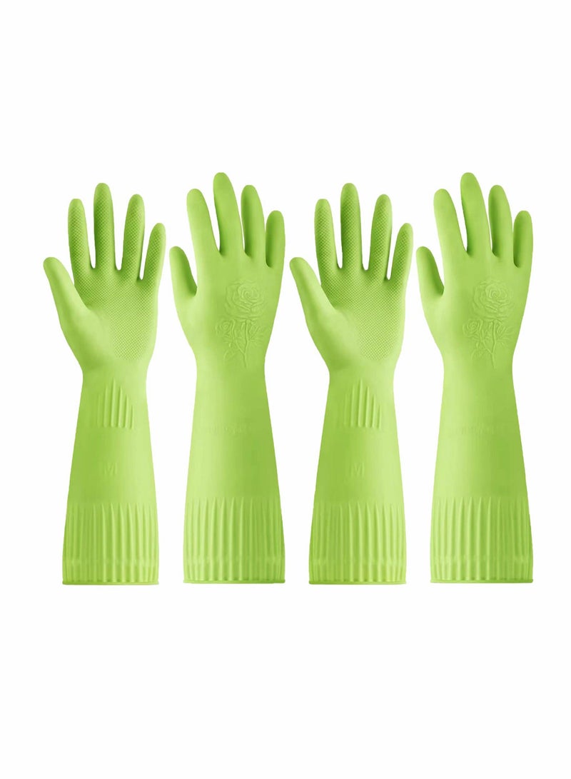 2 Pairs Of Durable Cleaning Gloves Reusable Non Slip Rubber Long Sleeve Waterproof Household Dishwashing Gloves To Protect Hands Soft And Comfortable Premium Kitchen Gloves  - Image 1