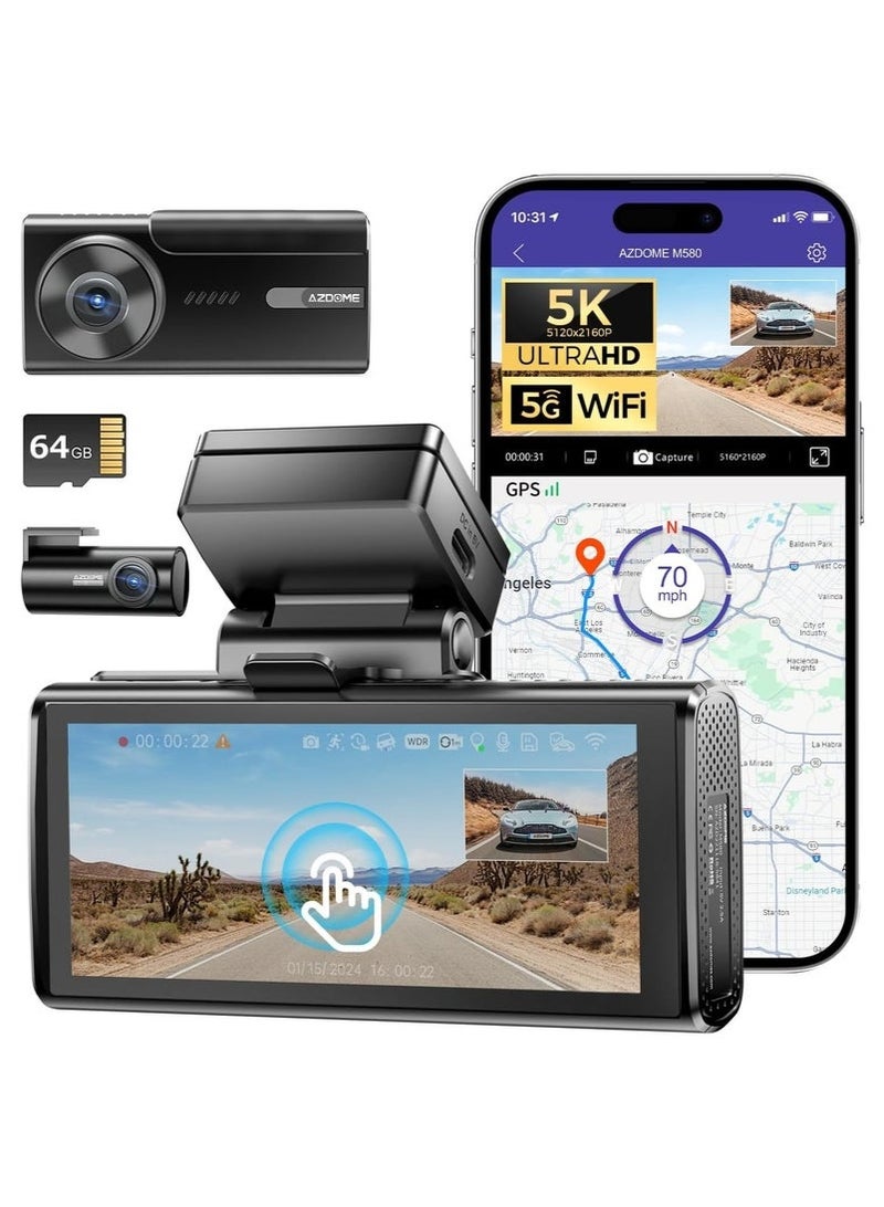 AZDOME M580 Dash Cam 5k Front Rear Car Camera Built-in 5GHz WiFi GPS 4" Touch Screen 24H Parking Monitor Night Vision Black Box - Image 2