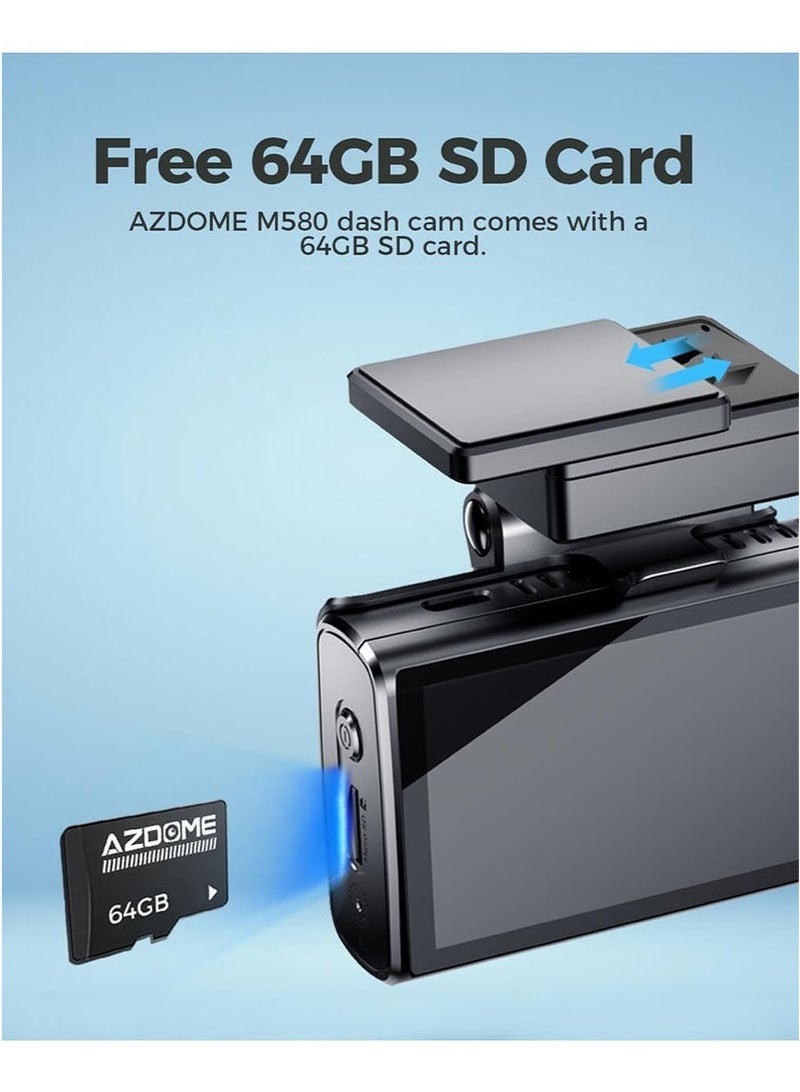 AZDOME M580 Dash Cam 5k Front Rear Car Camera Built-in 5GHz WiFi GPS 4" Touch Screen 24H Parking Monitor Night Vision Black Box - Image 4