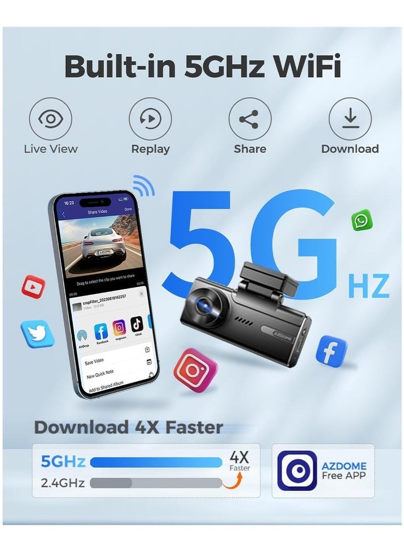 AZDOME M580 Dash Cam 5k Front Rear Car Camera Built-in 5GHz WiFi GPS 4" Touch Screen 24H Parking Monitor Night Vision Black Box - Image 5