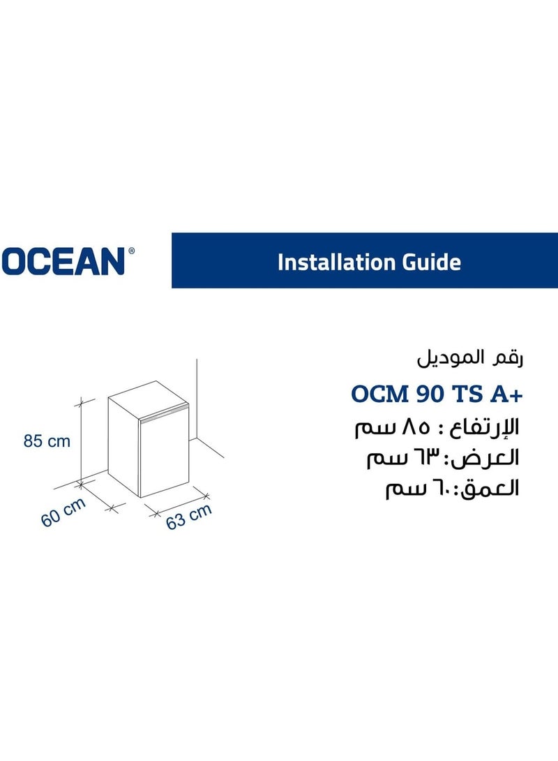 Ocean Mini Bar Refrigerator, 84 Liters, Internal Freezer, Silver - OCM 90 TS A+ - Image 2