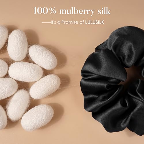 LULUSILK Black Silk Scrunchies for Hair Sleep, 100% Real Mulberry Silk, No Damage Hair Ties for Women and Girls, Pack of 3 - Image 2