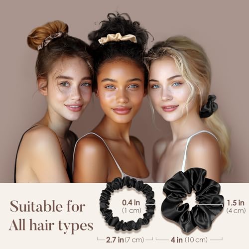 LULUSILK Black Silk Scrunchies for Hair Sleep, 100% Real Mulberry Silk, No Damage Hair Ties for Women and Girls, Pack of 3 - Image 5