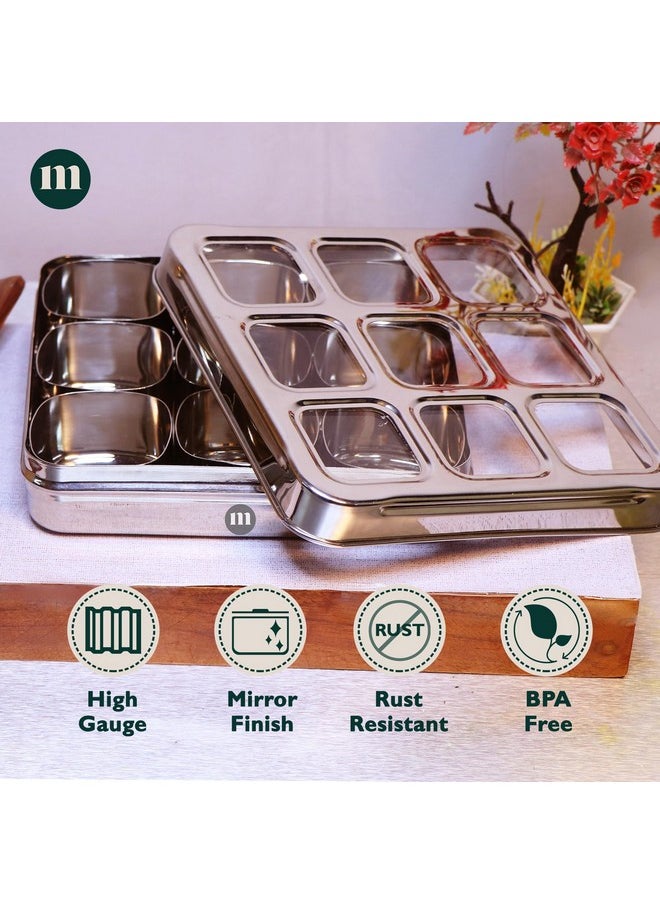 MARU MARU Stainless Steel Square Masala Dabba- Spice Box For Kitchen With 9 Square Bowls And See-Through Lid- Ideal Masala Box For Kitchen,Steel Masala Dani- Wooden Masala Box Alternative (Square),Blue  - Image 4