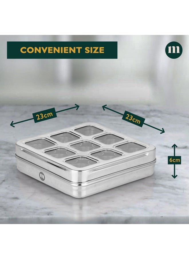 MARU MARU Stainless Steel Square Masala Dabba- Spice Box For Kitchen With 9 Square Bowls And See-Through Lid- Ideal Masala Box For Kitchen,Steel Masala Dani- Wooden Masala Box Alternative (Square),Blue  - Image 2