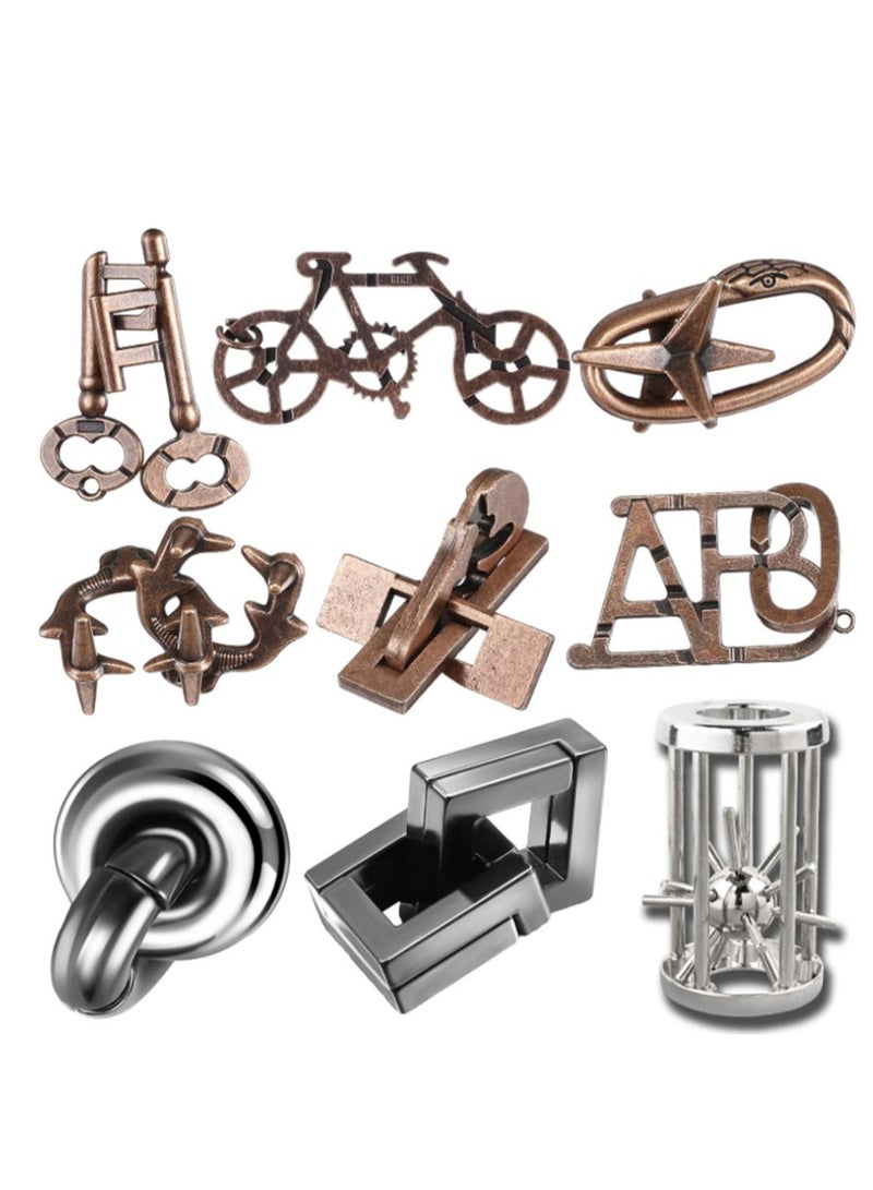 9 قطع من الألغاز المعدنية، ألغاز حديدية لتحفيز العقل للبالغين، ألغاز معدنية ثلاثية الأبعاد، لغز تداخل القفل، لعبة الألغاز العقلية للبالغين، ألعاب تعليمية لرفع مستوى الذكاء، ألعاب ذكية (نمط رائع) - Image 1