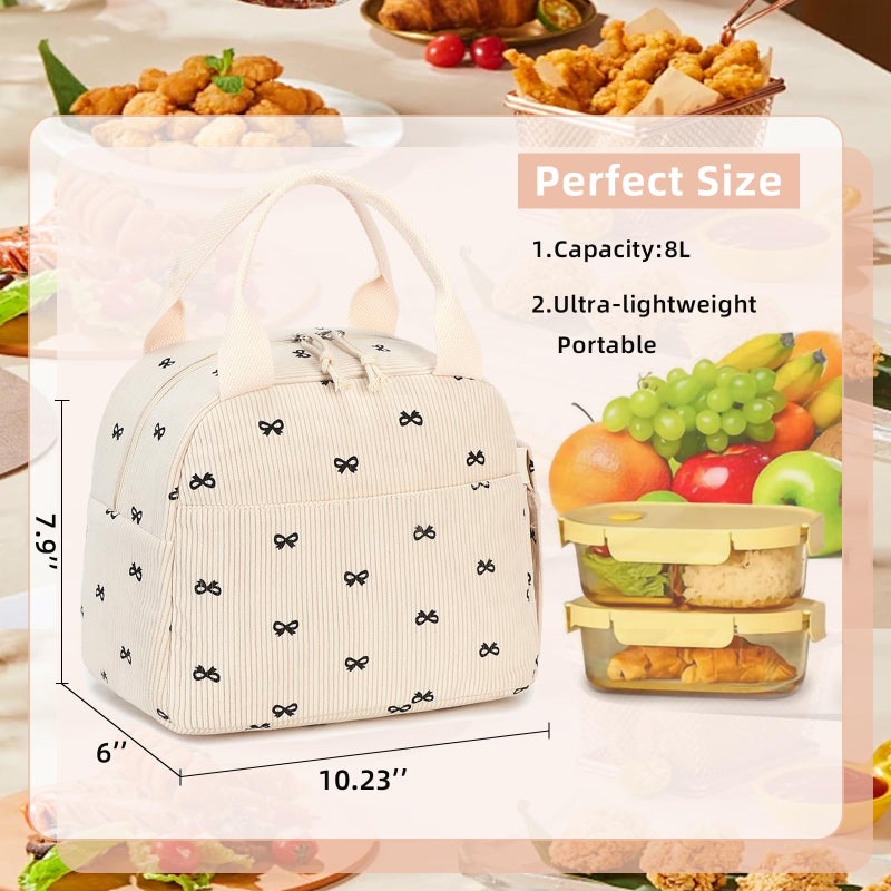 LEDAOU Lunch Box for Women Insulated Lunch Bag Corduroy Lunch Tote Bags Leakproof Cooler Lunch Case for Travel Work Picnic - Image 3