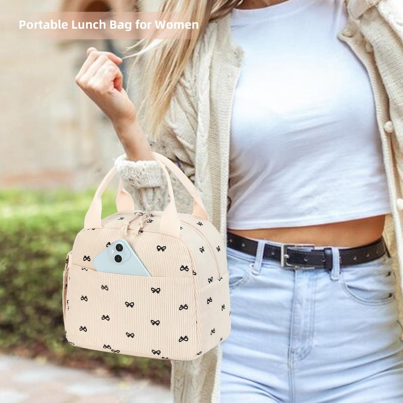 LEDAOU Lunch Box for Women Insulated Lunch Bag Corduroy Lunch Tote Bags Leakproof Cooler Lunch Case for Travel Work Picnic - Image 5