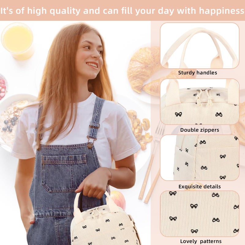 LEDAOU Lunch Box for Women Insulated Lunch Bag Corduroy Lunch Tote Bags Leakproof Cooler Lunch Case for Travel Work Picnic - Image 4