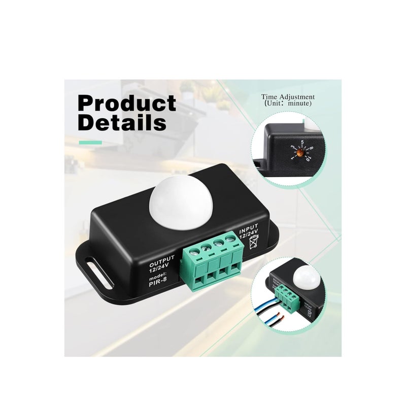 SOLARAE 3 Packs 12 V 24 PIR Sensor Adjustable LED c Black Infrared Motion Detector Body Sensing Light Switch Controller with Embedded Probes for Flexible Strip Lights - Image 5