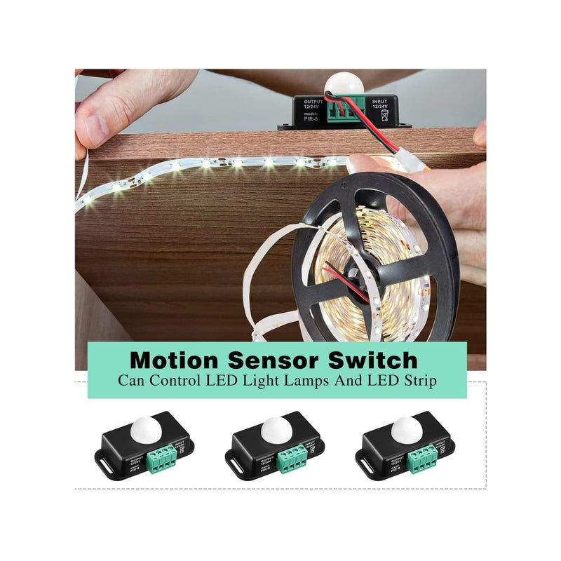 SOLARAE 3 Packs 12 V 24 PIR Sensor Adjustable LED c Black Infrared Motion Detector Body Sensing Light Switch Controller with Embedded Probes for Flexible Strip Lights - Image 3