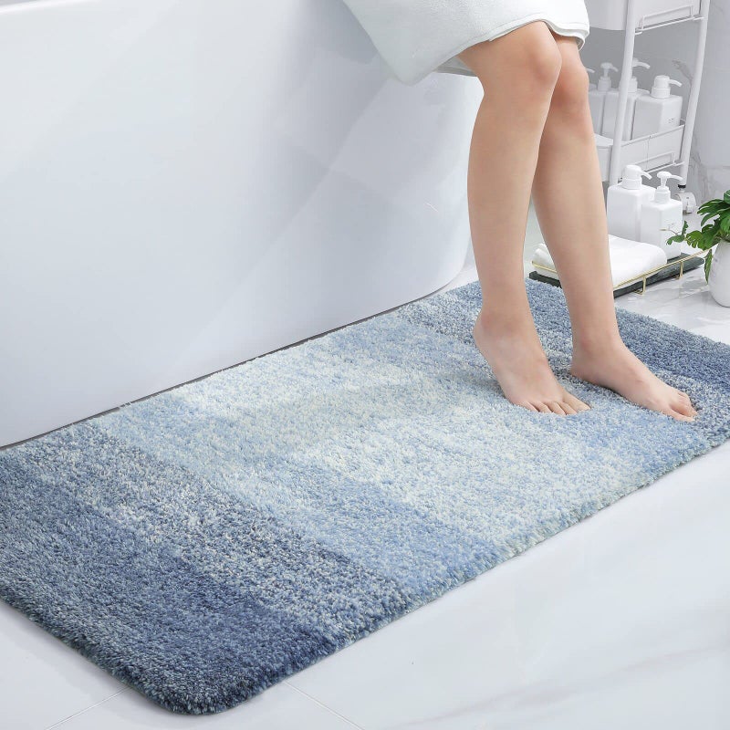 smiry Microfiber Bath Mat 60 x 120 cm NonSlip Super Absorbent Bathroom Mat Extra Soft Thick Floor Foot Mat Fluffy Shaggy Bath Mats Rugs for Bathroom Blue