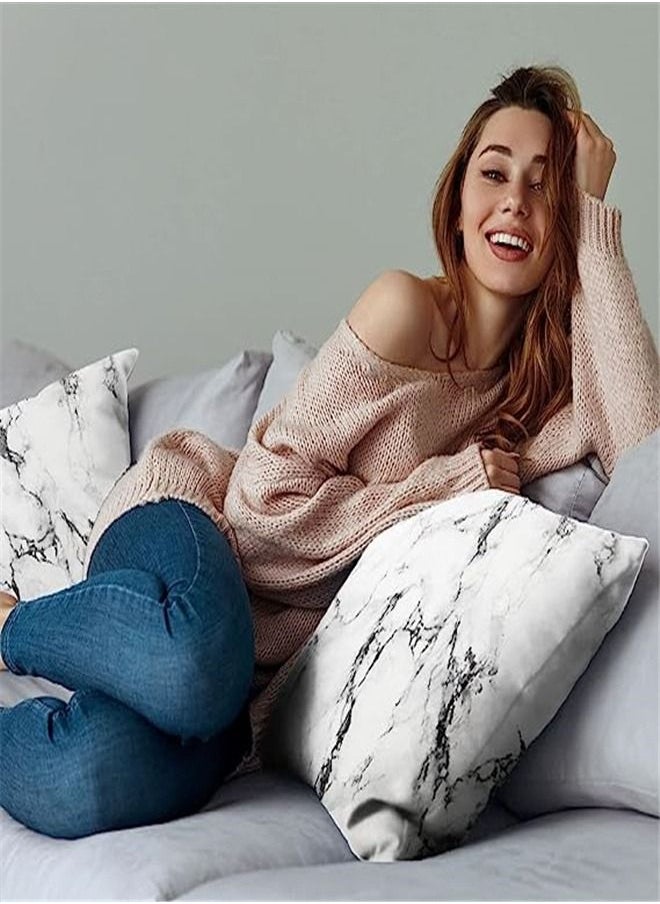 Goolsky Goolsky Marble White Grey Decorative Pillow Cover 18x18 Inch 2 Piece Sofa Set Farmhouse Manual Pillowcase Soft Polyester Modern Abstract Cushion Cover for Sofa Chair Bedroom Living Room Cover  - Image 5