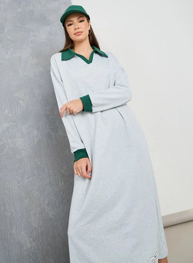 Take Two Contrast Polo Neck Sweatshirt Midi Dress