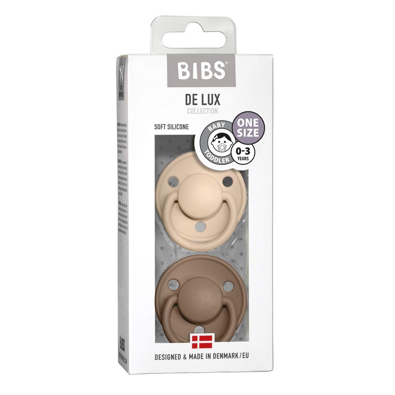 BIBS Pacifiers - De Lux Collection | BPA-Free Baby Pacifier | Made in Denmark | Set of 2 Vanilla/Dark Oak Color Premium Soothers | Size One Size - Image 3