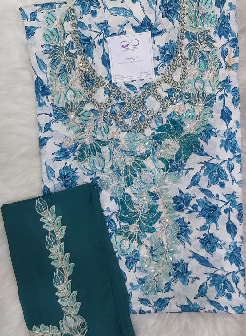 الريش البنفسجي  تطريز مخاوير خليجية شغل يدوي  جلابية مطرزة جاهزة - Image 1