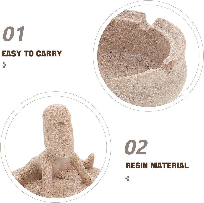 Yoga Stone Ashtray with Cover round Resin Ash Holder Smokers Desktop Ash Tray for Office and Home Décor Sandstone Color - Image 3