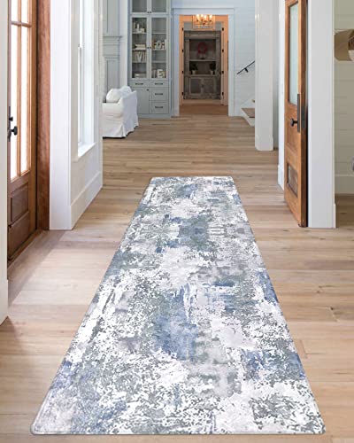 Famibay famibay 2x8 Runner Rug Modern Runners for Hallways Non Slip Washable Kitchen Runner Rugs Abstract Low Pile Soft Carpet Runners for Hallway Bedroom BathroomBlueGrey